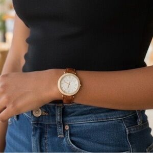 Michael Kors Silver and Brown Leather Watch